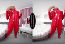 Lara Lee Red PVC Catsuit & Bull Whip