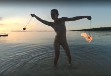 Special Fire Dancing Naked On Sunset Beach Extra Long And Hot With Redhead Lea On Vacation