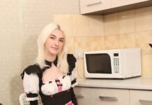 Skinny Blondie Mia Cheers In Maid Costume For Kitchen Sex